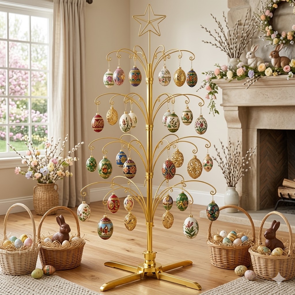 HOHIYA 74 Inch Rotating Ornament Display Tree Heavy Duty Metal Stand with 90 Hooks Large Floor Christmas Tree for Keepsake Ornaments Brass Gold